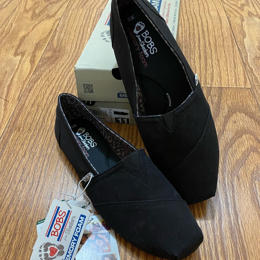 Skechers Womens Bobs Plush - Peace And Love Black Casual Flats Size 11